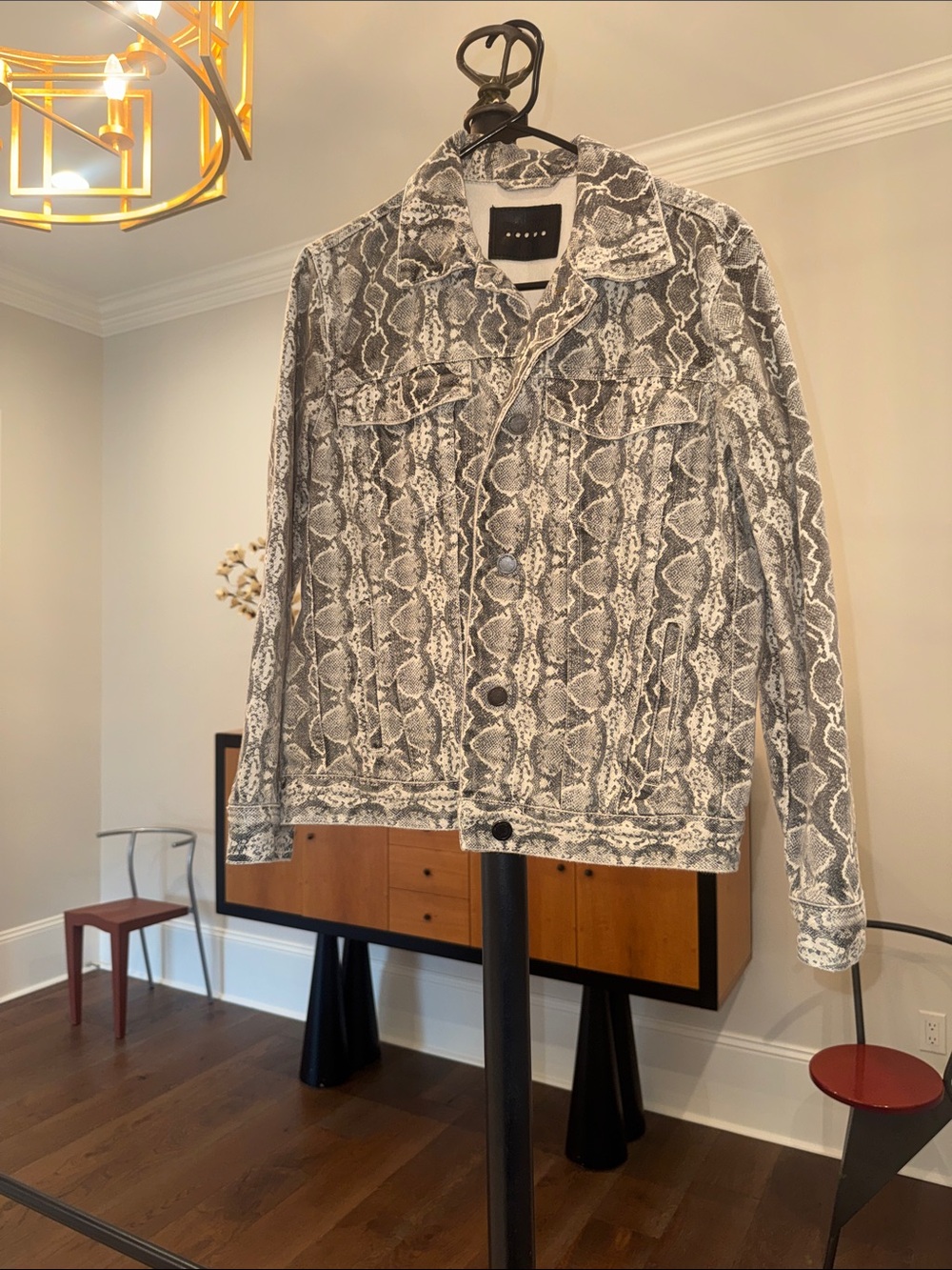 Blank NYC Gray Snake-Print Denim Jacket